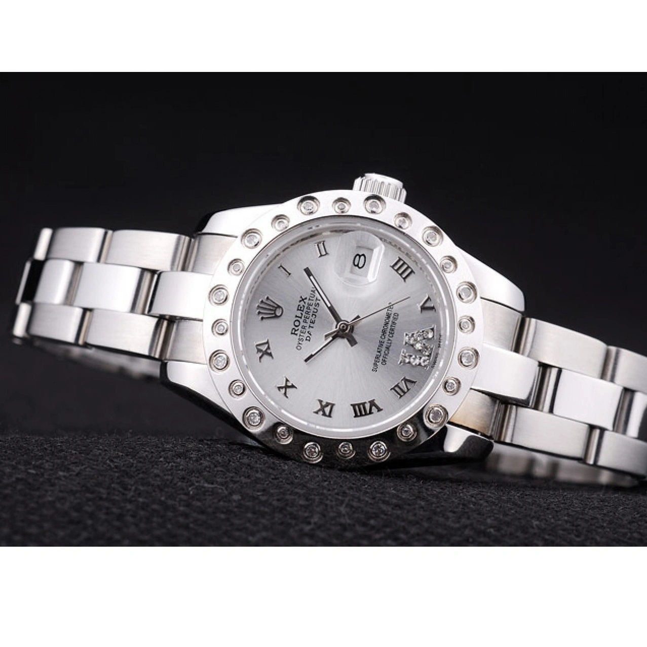 Aaa replica watch Polished Rolex Silver Datejust Bezel Diamonds Silver Dial 7474 1028